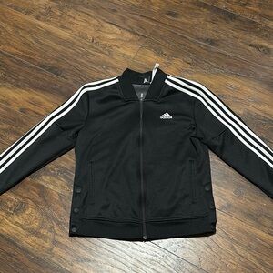 Adidas Black Track Jacket with White Stripes And Snap Sides